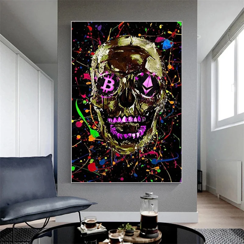 

Graffiti Art Skulls with Crown Canvas Painting Abstract Colorful Skull Poster Paint Pictures Luxury Wall Art Prints Home Decor