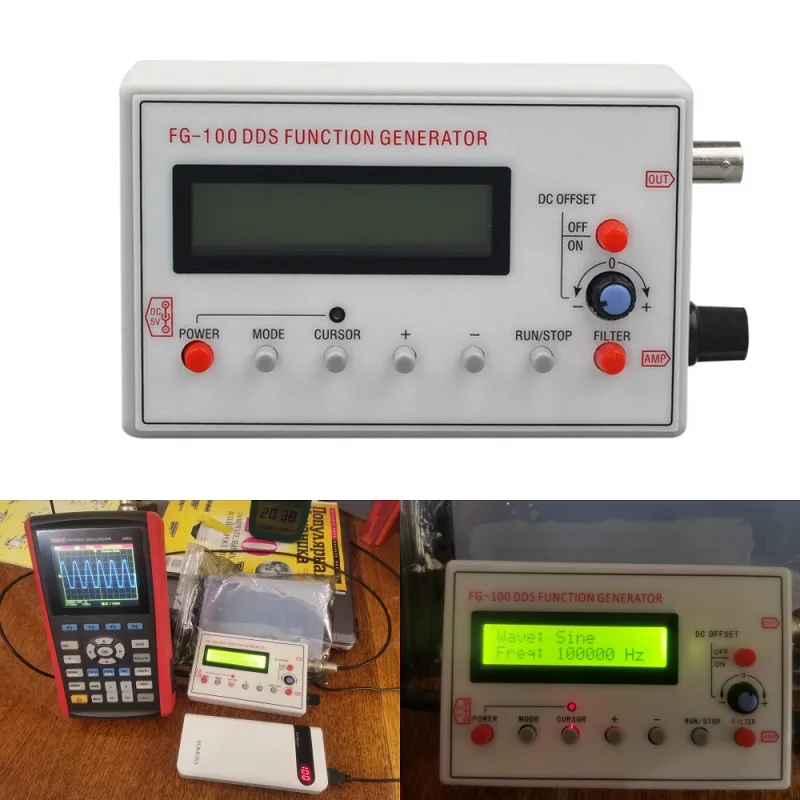 

FG-100 DDS Function Signal Generator Frequency Counter 1Hz - 500KHz Signal Source Module Sine+Square+Triangle+Sawtooth Waveform