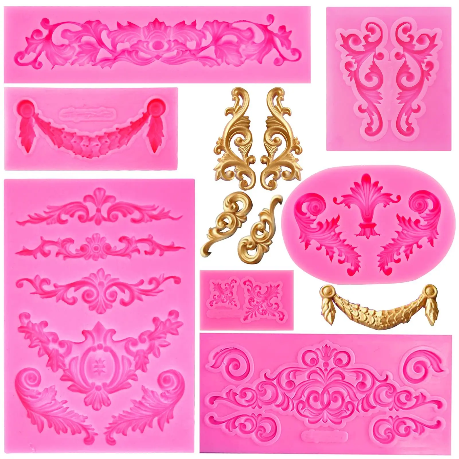 

3D Embossed Lace Mold Fondant Silicone Molds Baroque Style Cake Decorating Tools Kitchen Baking Resin Mould