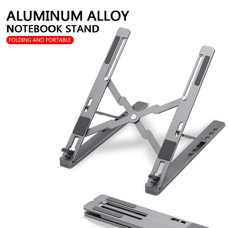 

Portable Laptop Heightening Bracket Aluminum Alloy Desktop Holder Cooling Pad Foldable Stand 7-speed Height Adjustment