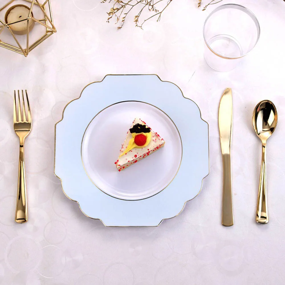 

Одноразовая синяя посуда из Пномпеня, Западная тарелка, 10 шт., твердый пластиковый тарелка для салата из стейка, товары для дня рождения