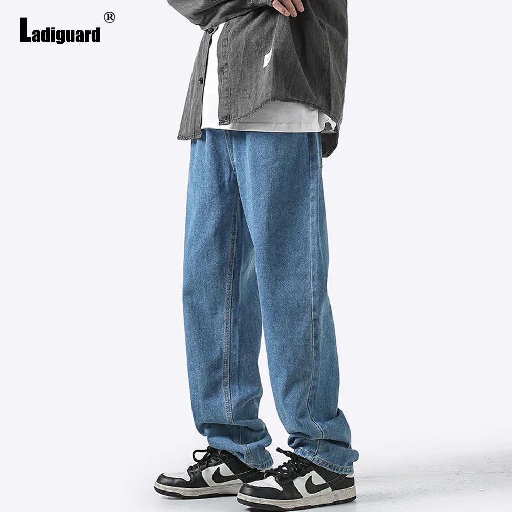 Ladiguard Men's Jeans Straight Leg Denim Pant Casual Loose Trouser Men Spliced Pockets Hip Hop Pants 2023 Kpop Fashion Jean Wear
