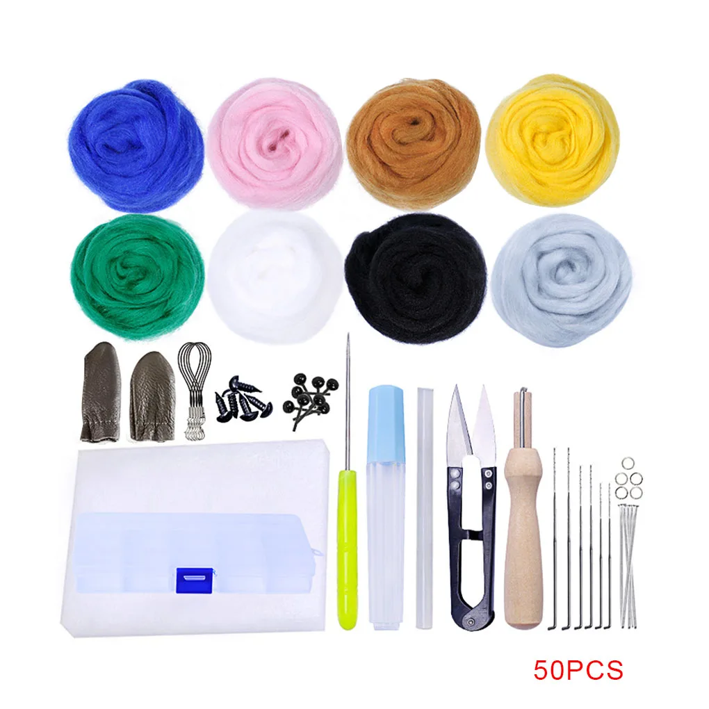 

Felting Roving Kit 8 Colors Felt Balls Wet and Dry Felting DIY Craft Set Beginners Needle Felt Tools