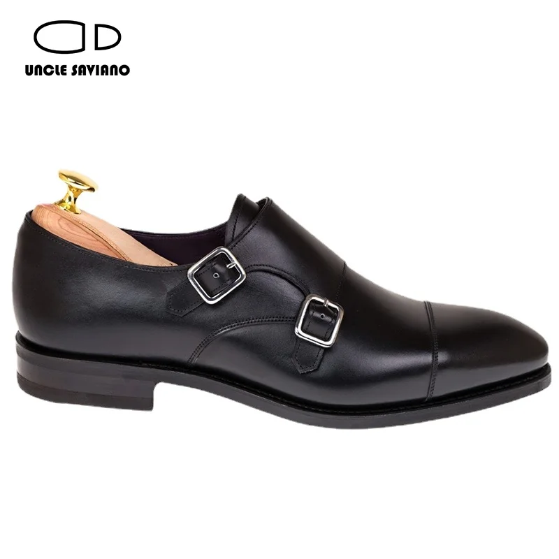 Uncle Saviano Double Monk Strap Luxury Men Shoes Genuine Leather Handmade Fashion Designer Business Dress Shoes for Men Original