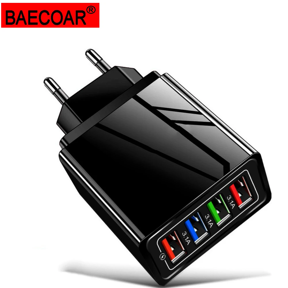 Зарядное устройство USB BAECOAR А 4 порта дешевое зарядное универсальное с вилкой для