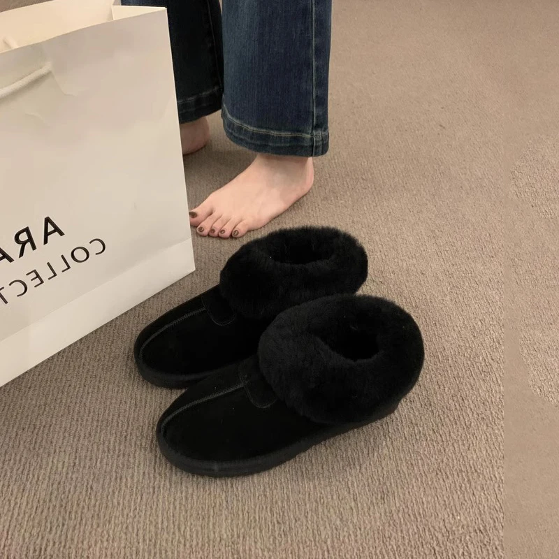 Кожаные короткие сапоги на зимнем меху женская сумка зимняя обувь плоской