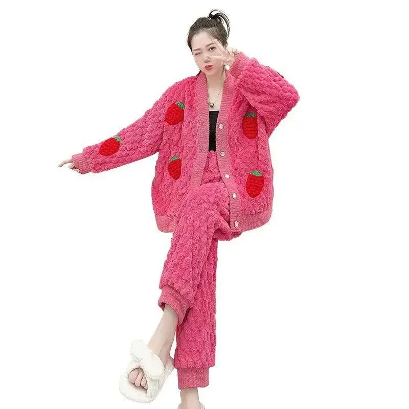 Коралловая бархатная Пижама для женщин новый стиль толстый костюм фланелевая