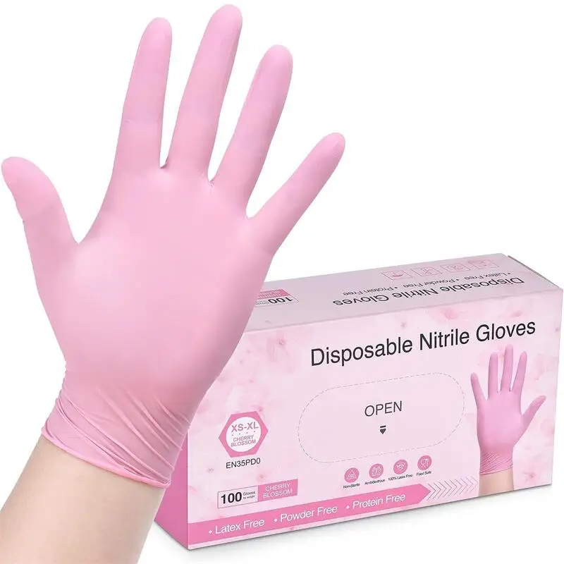 

Disposable Pink Nitrile Gloves 100pcs Latex & Power Free Household Cleaning Gloves Non-Sterile Food Cooking Beauty Salon Gloves