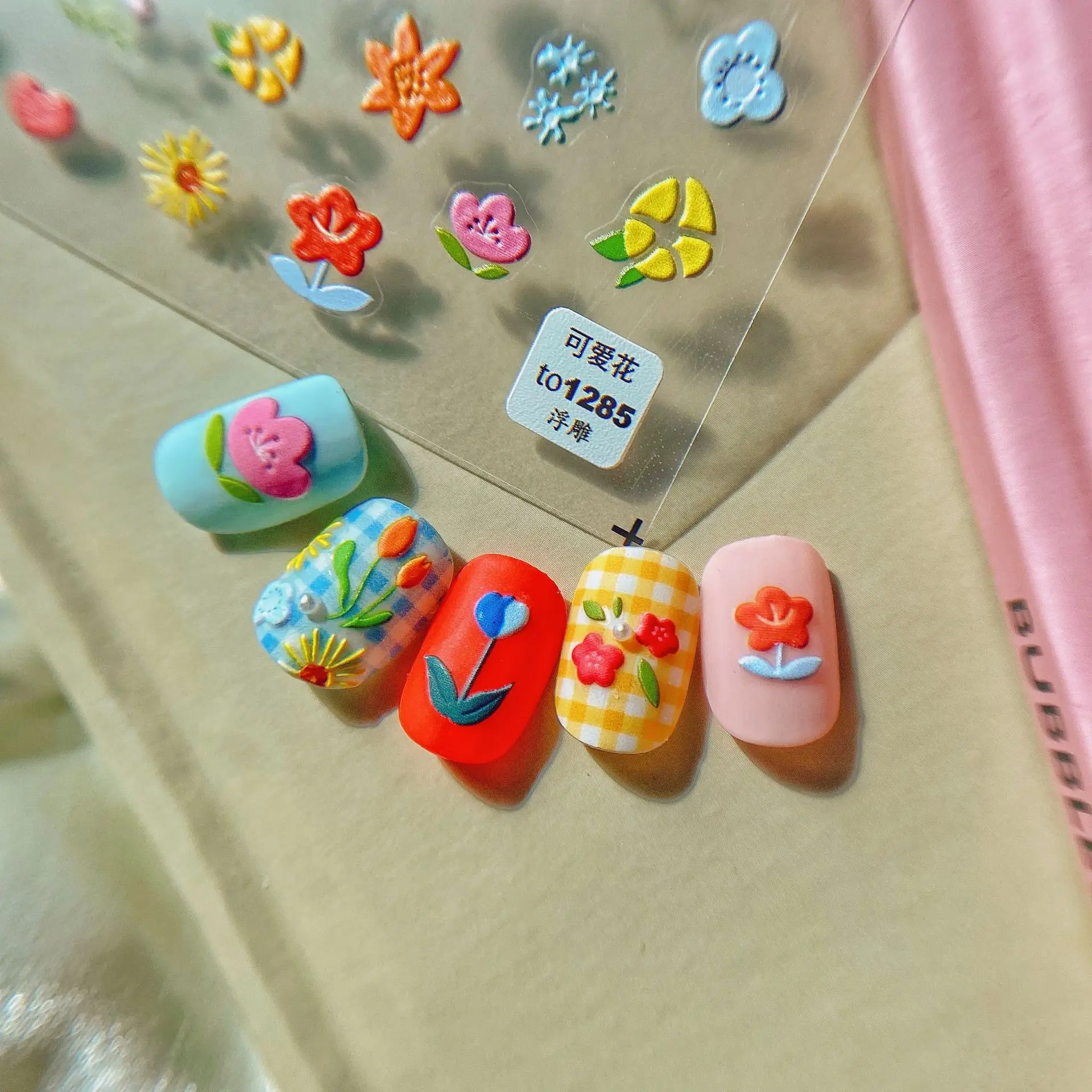 

5D Cute Little Flowers Embossed Reliefs Self Adhesive Nail Art Decoration Stickers Rose 3D Nail Decals Wholesale Dropshipping
