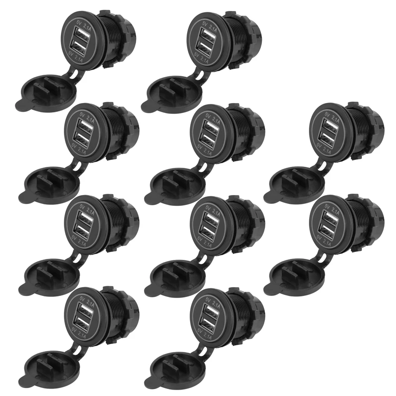 

10X 5V 4.2A Dual 2USB Charger Socket Adapter Power Outlet For 12V 24V Car Motorcycle(Blue)