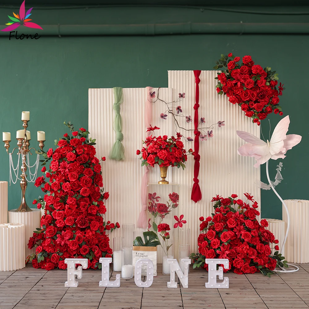Фото Рождественская вечеринка, красное искусственное украшение Fleur, высокое качество, доска KT, шелковая искусственная цветочная композиция, настольный цветок FL2694