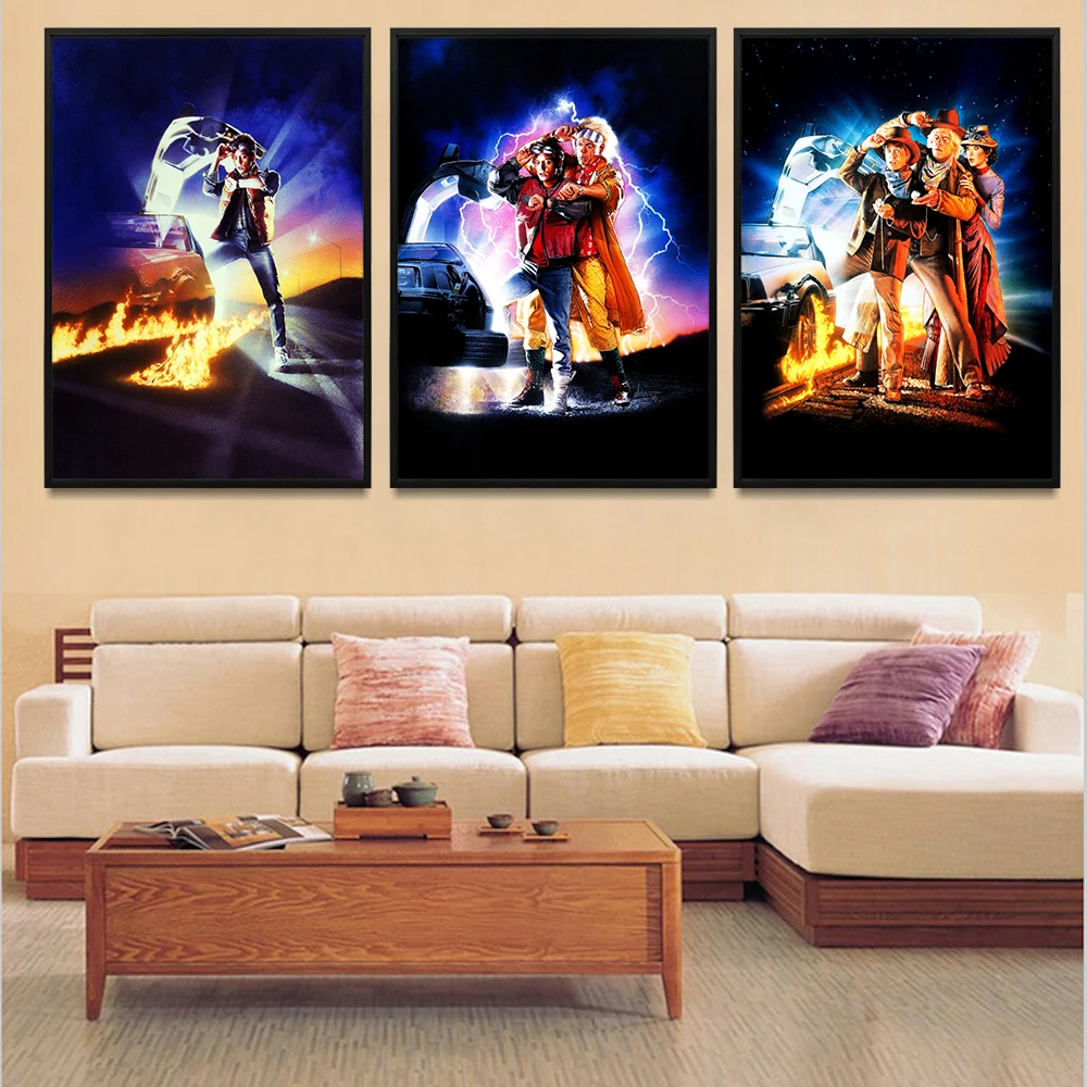 

Back To The Future Car Poster Art Paintings On Canvas Poster Print Classic Movie Pictures Home Decor Boy Kid Gift