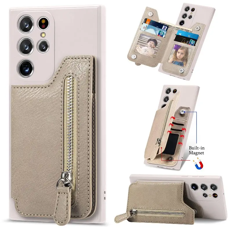 

Zipper Card Wallet Phone Case For Samsung Galaxy A72 71 70 51 50 A32 23 4G A30s 50s 21s 20s 10s M40 A12 11 Car Holder Back Cover