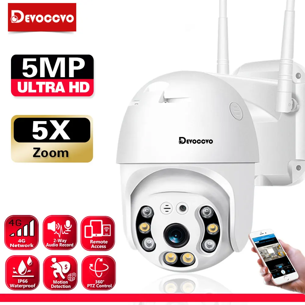 

IP-камера видеонаблюдения с поддержкой 4G и SIM-карты, 5 Мп, 2K, HD