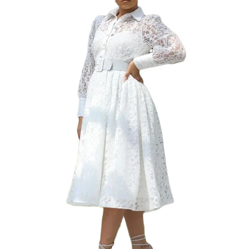 

African Lace Dresses for Women 2022 Dashiki Ankara Summer Fashion Wedding Gowns Outfits Plus Size Party Clothing White Robe