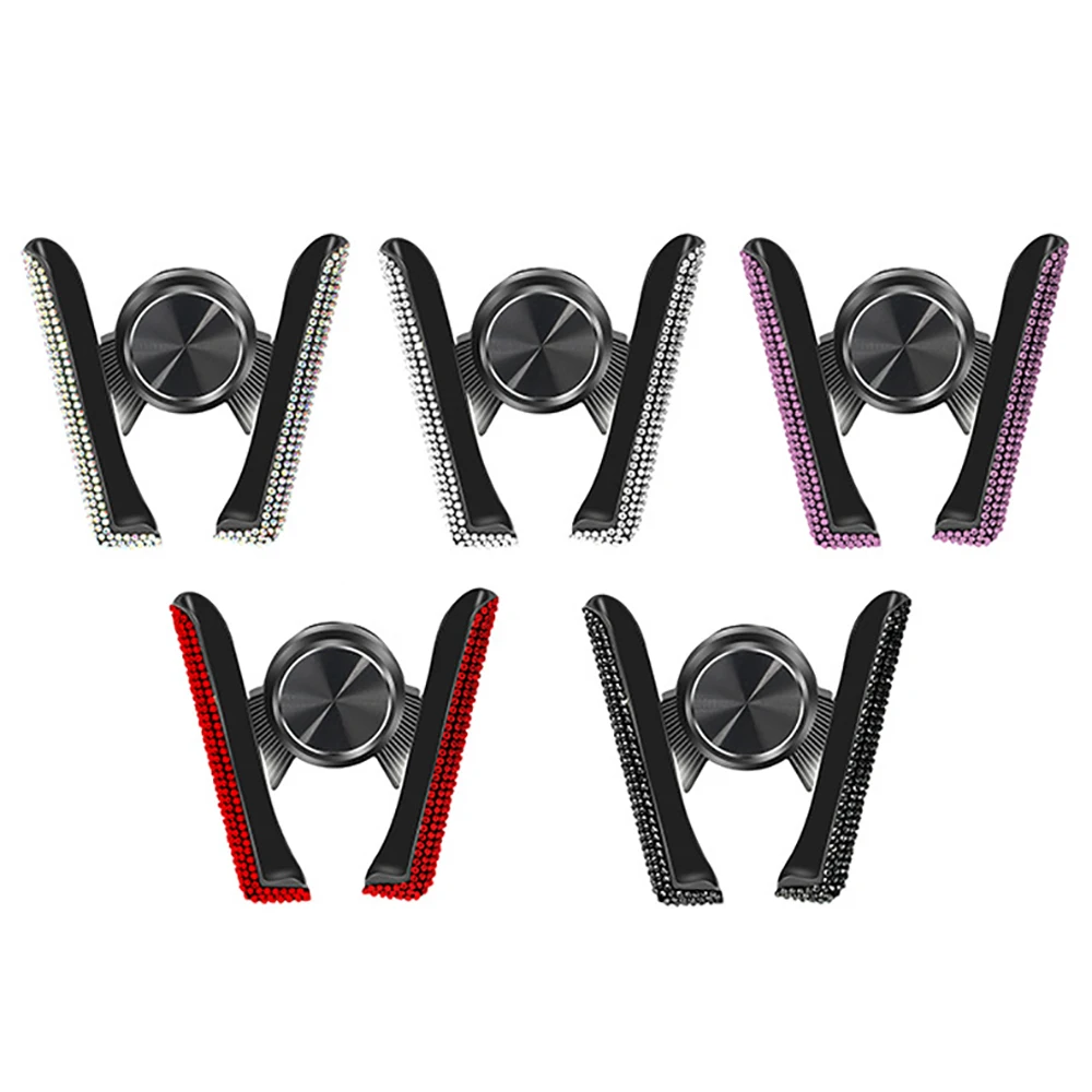 

V-shaped Air Outlet Snap-on Mobile Phone Bracket Navigation Support Bracket Rhinestone Car Phone Holder