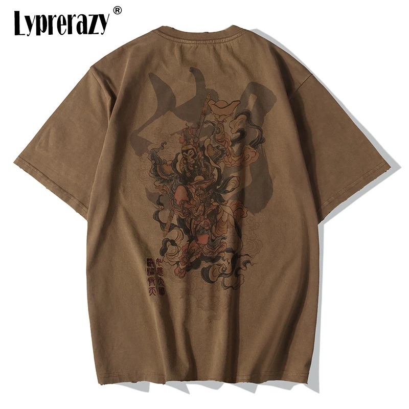 

Китайская Винтажная Футболка Lyprerazy с вышивкой обезьяны короля, Мужская футболка, Мужская Уличная одежда, футболка в стиле хип-хоп 4XL, одежда, ...