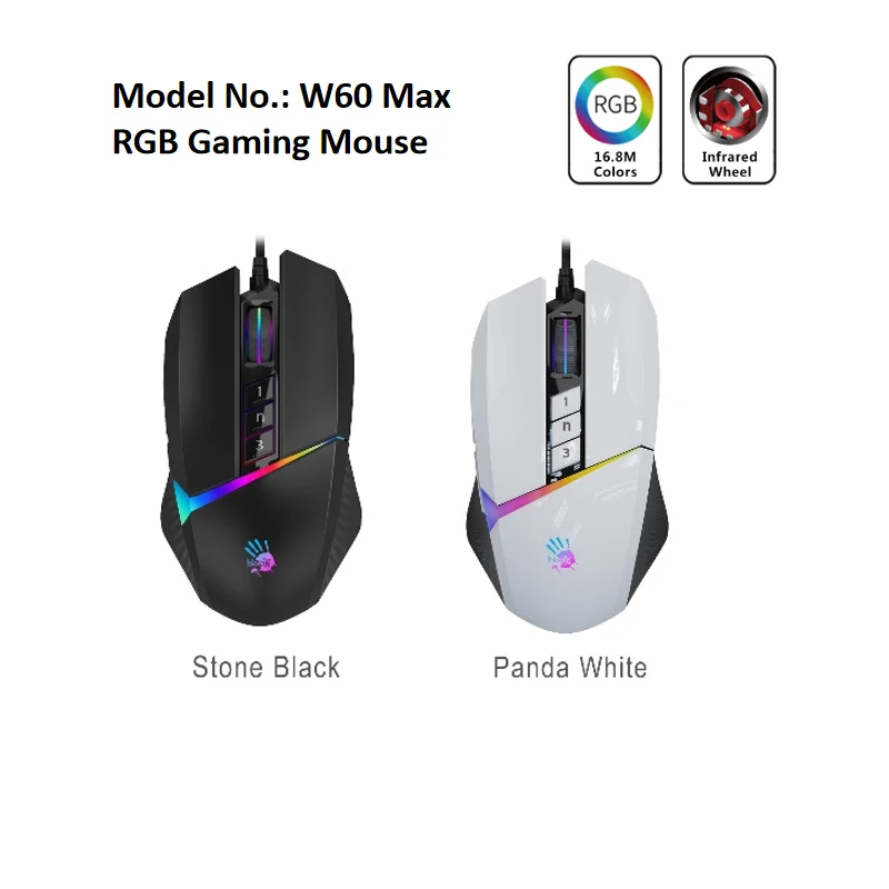 Фото Игровая мышь A4TECH Bloody W60MAX, 15-зонная RGB-анимация, предварительно загруженные 5 световых эффектов RGB, частота отчетов 2000 Гц №3