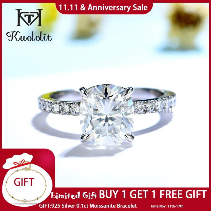 

Kuololit Enlonged Cushion Moissanite 18K 14K 10K 585 White Gold Ring for Women 8*9mm Solitaire D/VVS Luxury Ring for Engagement