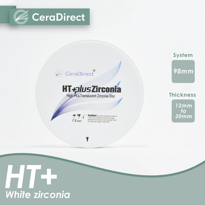 Ceradirect Zirconia Disc 98mm HT+ White Zirconia Block for Dental Lab CADCAM Suitable for Long Bridges Zir Crown Material