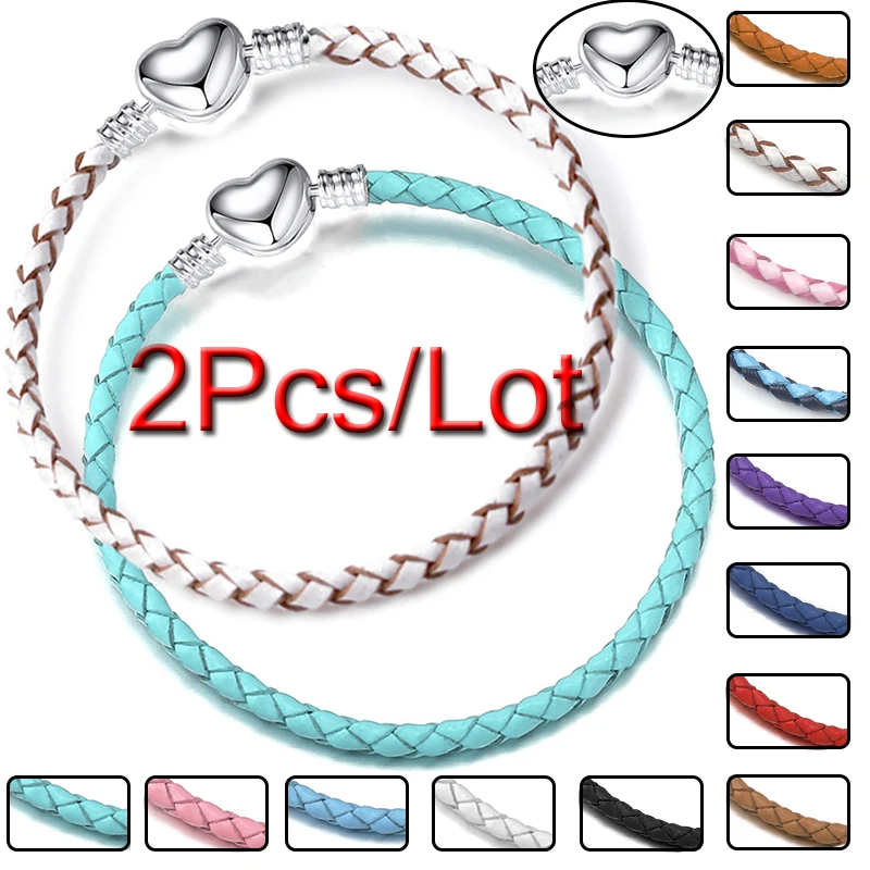 Роскошные кожаные браслеты с застежкой в форме сердца 2 шт./лот подходят для