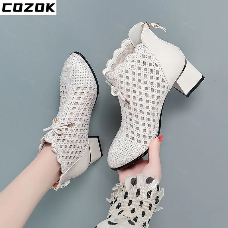 Mesh Hollow Breathable Crystal Summer Cool Boots Women Shoes Sandals Boots Beach Outdoor Vacation Bohemia Goth Shoes Womens