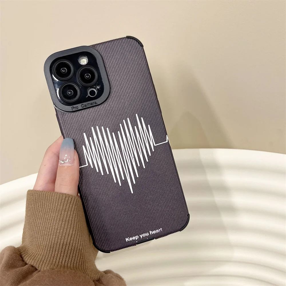 

USLION Heartbeat Line Phone Protection Cover For iPhone 11 12 13 14 Pro Max Mini 7 8 Plus X XR XS Soft TPU Silicone Bumper Case