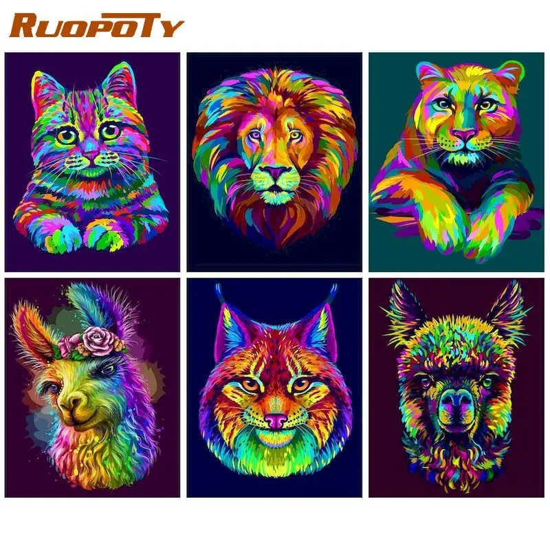 

Алмазная 5D картина RUOPOTY «сделай сам», полноразмерная вышивка с животными, мозаика с изображением тигра, Льва, стразы, домашний декор