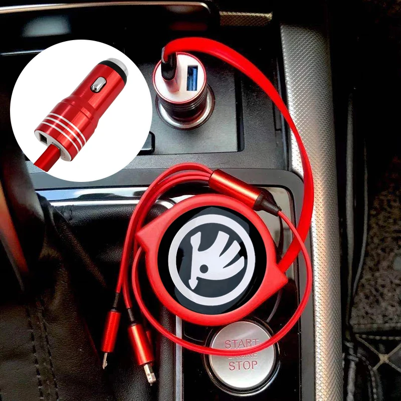 

Автомобильные зарядные устройства 3 в 1 с USB-кабелем, 12 В, 24 В, для Skoda Октавия Рапид Fabia Superb 2 VRS Kodiaq Karoq, аксессуары