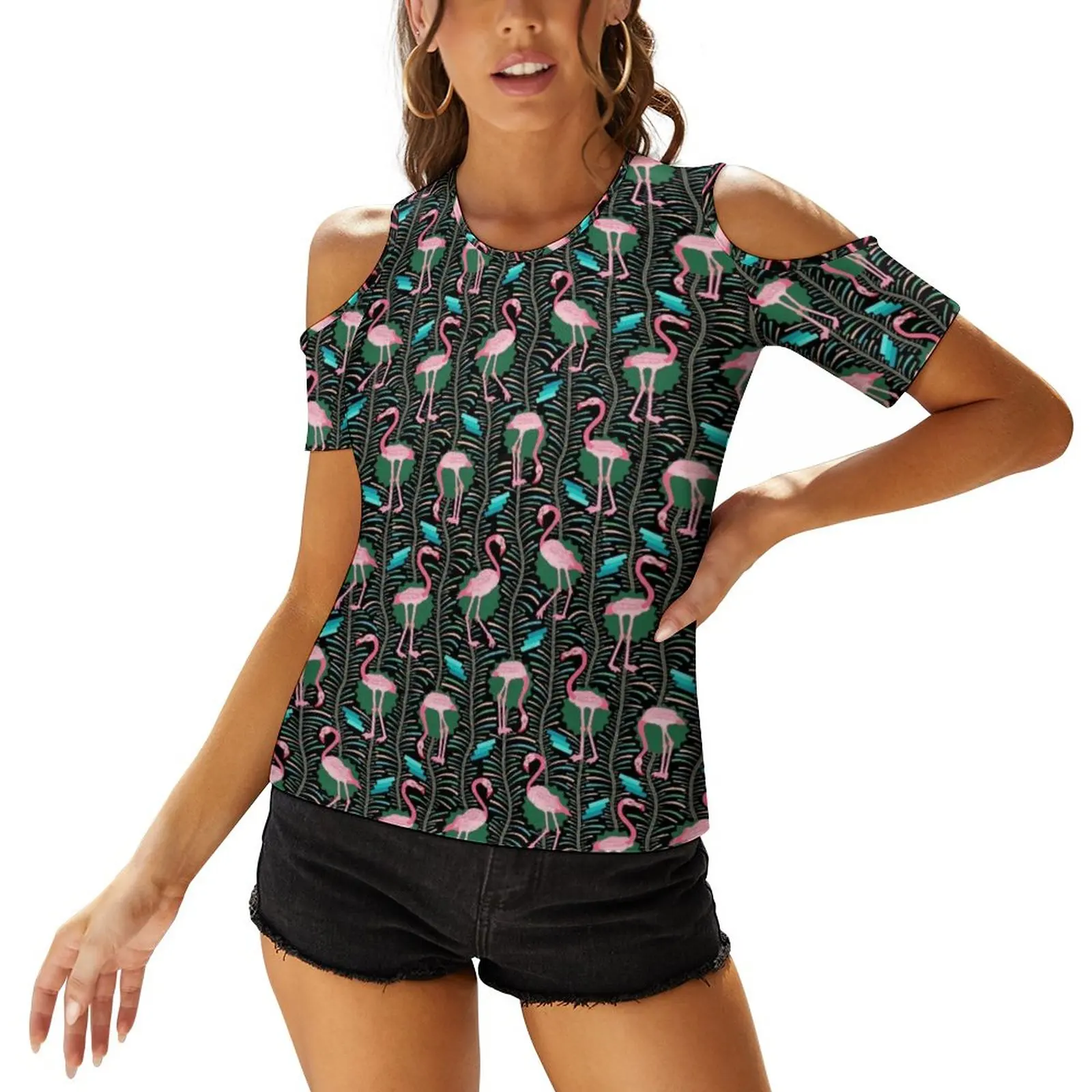 

Pink Flamingo Birds T Shirt Modern Geometric Art T-Shirts Short Sleeve Streetwear Tee Shirt Women Print Oversize Clothes Present