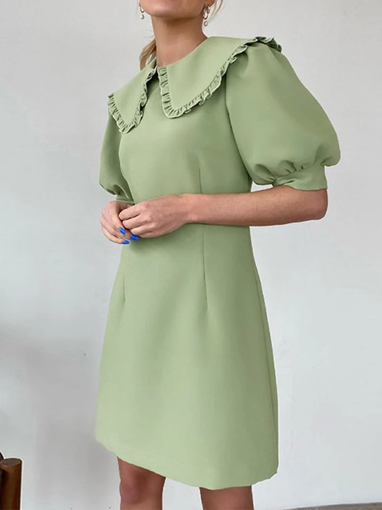 

Женское Короткое платье-трапеция LY VAREY LIN, летнее платье с воротником «Питер Пэн» и пышными рукавами, модные однотонные платья