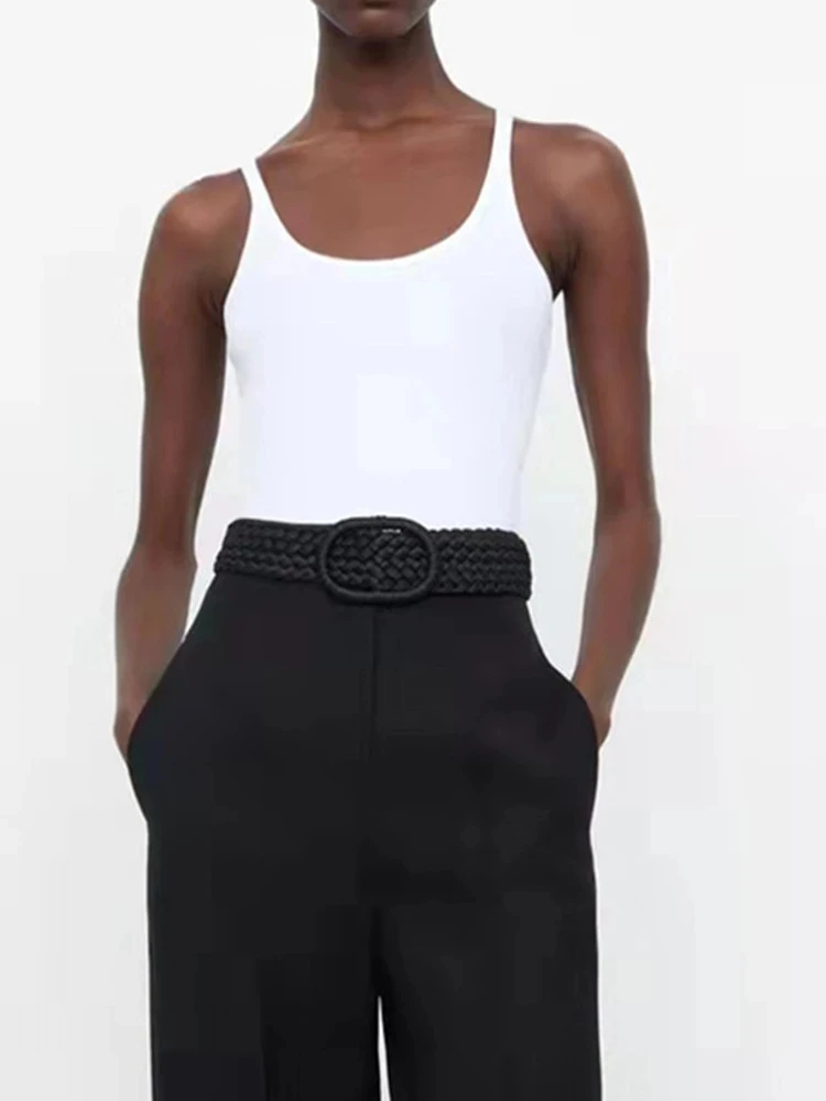 

Женский приталенный жилет с U-образным вырезом, летняя новая черно-белая повседневная майка, Женская пикантная майка без рукавов