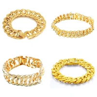 luxury 18k gold thick cuban chain bracelet for women fashion geometric cross charm bracelets muslim islam jewelry wholesale