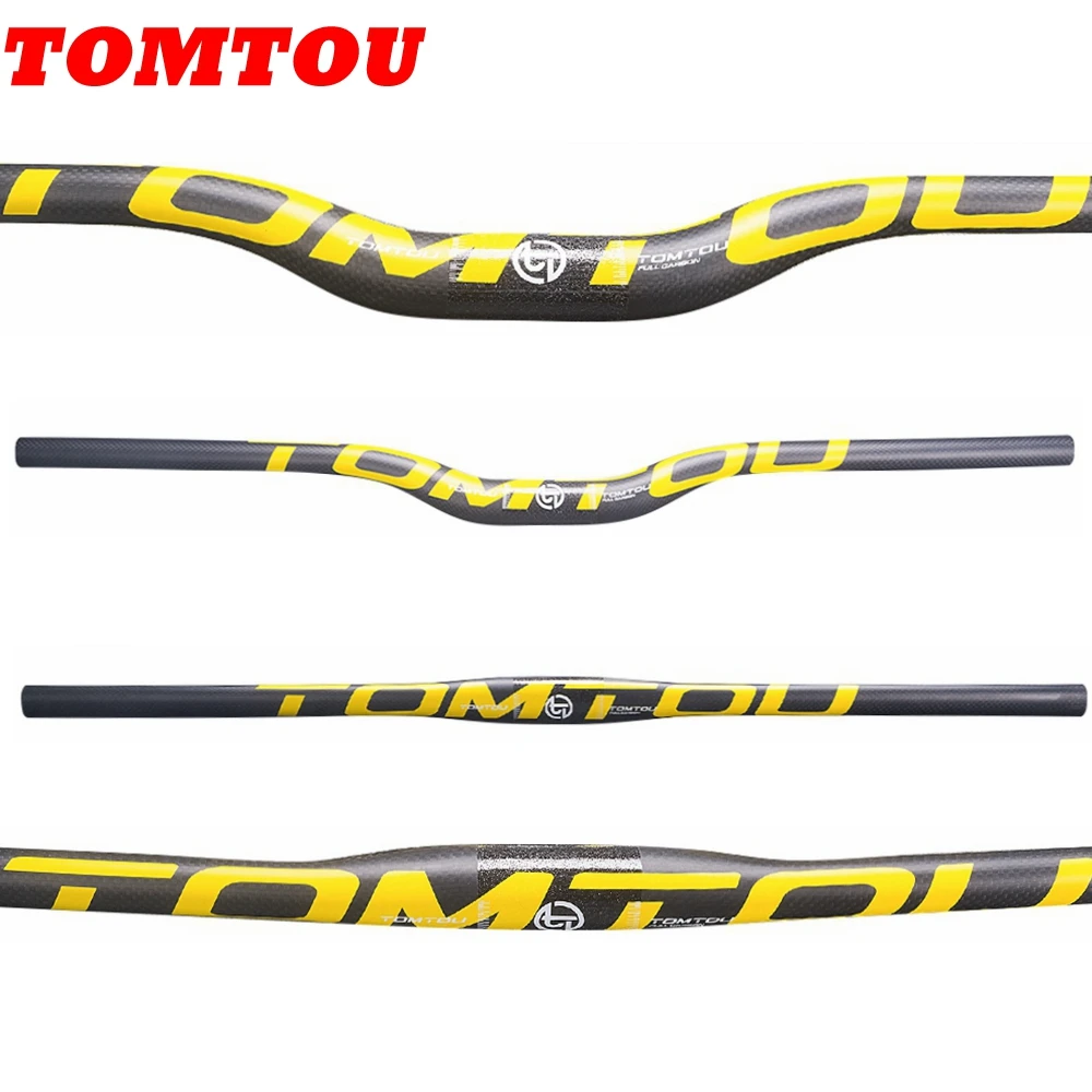 

TOMTOU Full Carbon Fibre Bike MTB Flat or Rise Bars Bicycle Mountain Handlebar For Stem Diameter 31.8mm 3K Matte Yellow