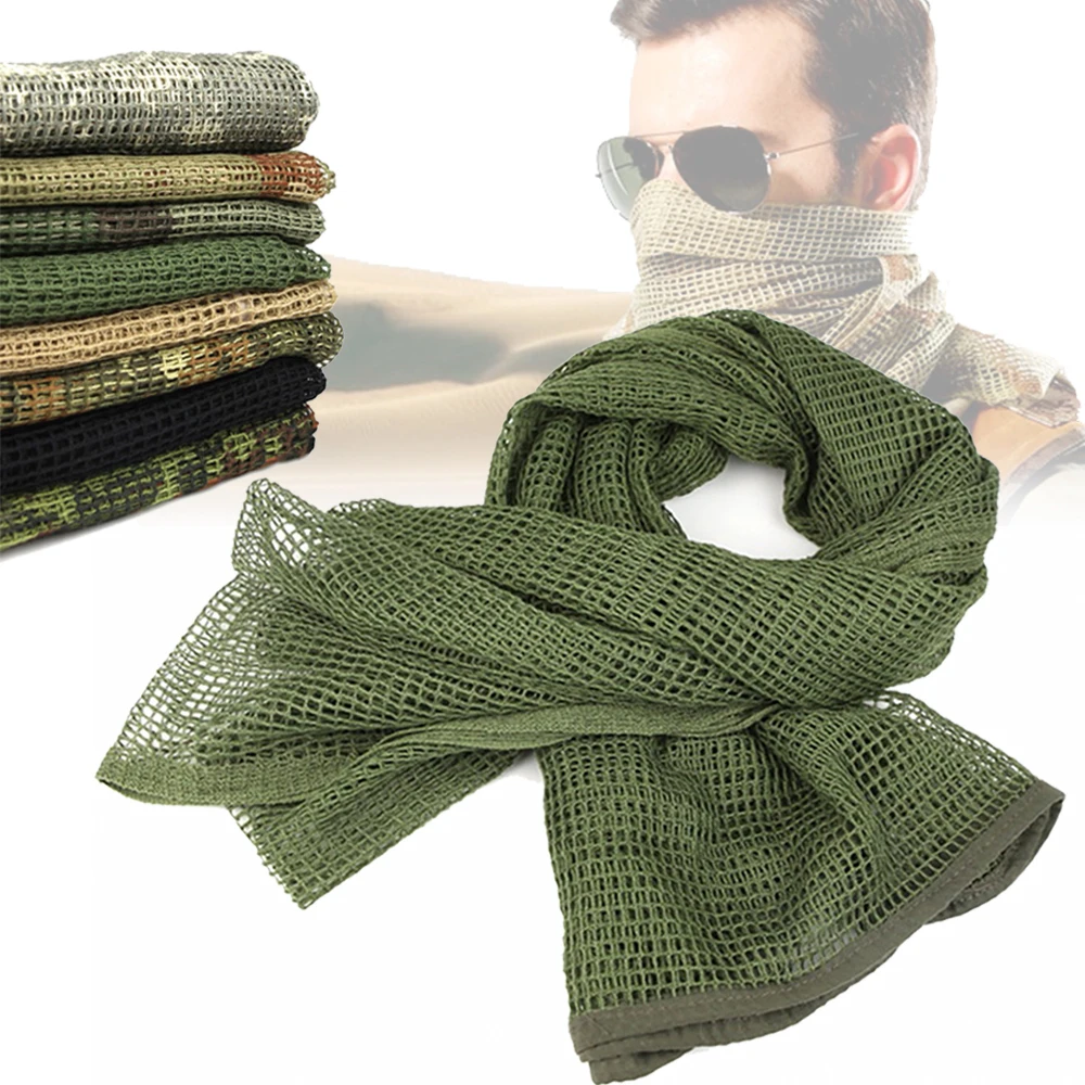 190*90cm Tactical Scarf Military Camouflage Mesh Scarf Sniper Face Veil Breathable Insect Proof Camping Hunting Come Scarve