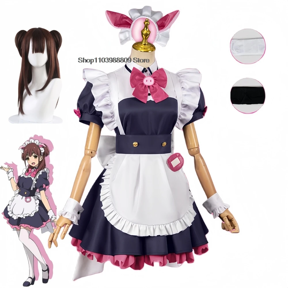 Аниме Akiba Maid War Косплей Костюм Парик Wahira Nagomi/Mannen Ranko Платье Горничной Головные