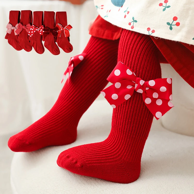 0-6Y newborn Red Bowknot Pantyhose Spring Autumn Cotton Vertical Stripes Cute Princess Baby Leggings infant toddler girls tights