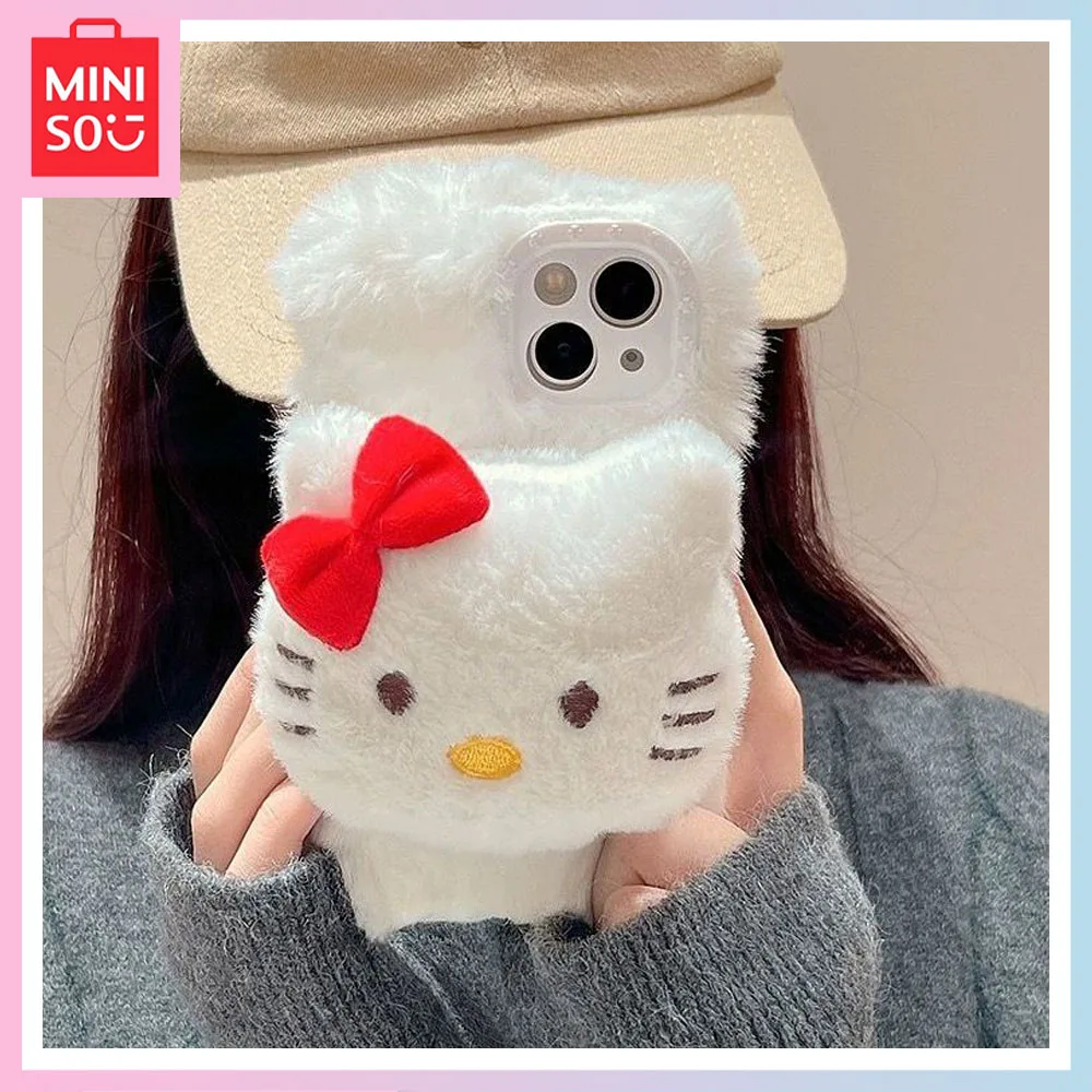 

Miniso Hello Kitty Makeup Mirror iPhone15Promax Plush Phone Case iPhone14/13/12 Stereoscopic 11/xs Cute Birthday Christmas Gift
