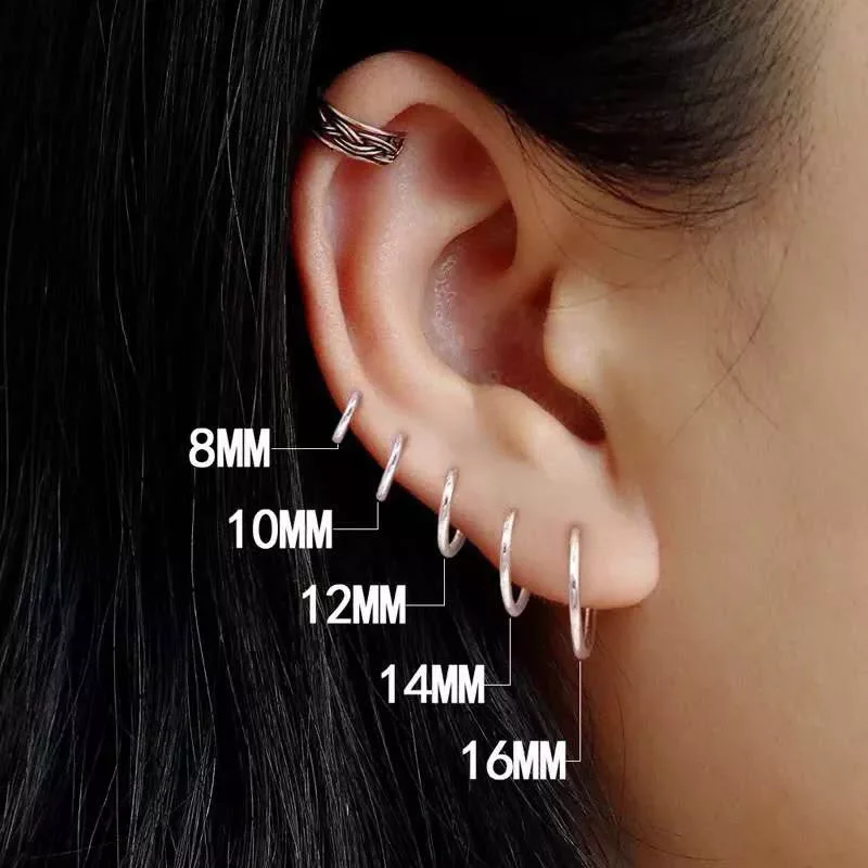 

pair 2mm Thin Circle Silver color Small Hoops Earring Stainless Steel Anti-allergic Ear Bone Buckle Earring Gothic Ear Jewelry
