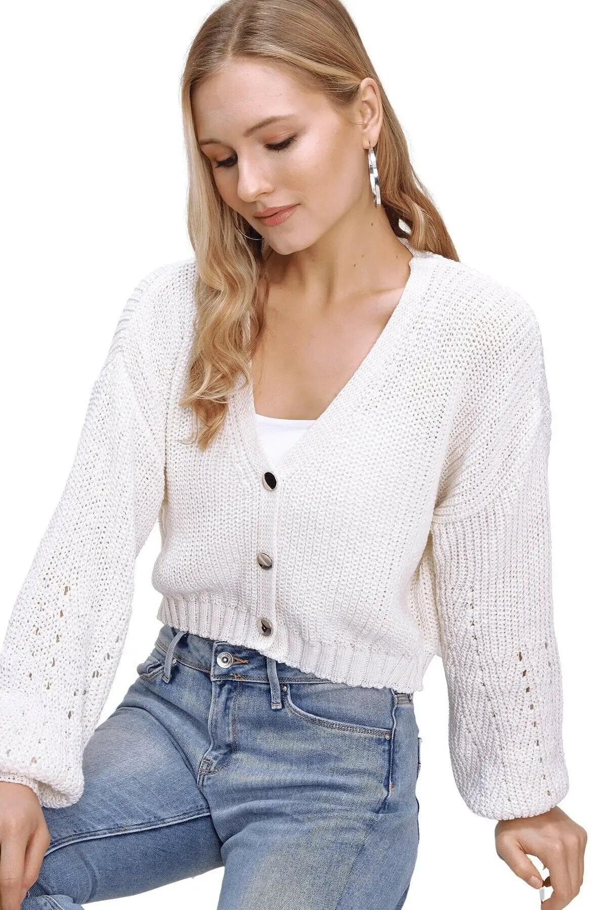 

Кардиган женский на пуговицах, повседневный вязаный мини-кардиган, свободный свитер, джемпер