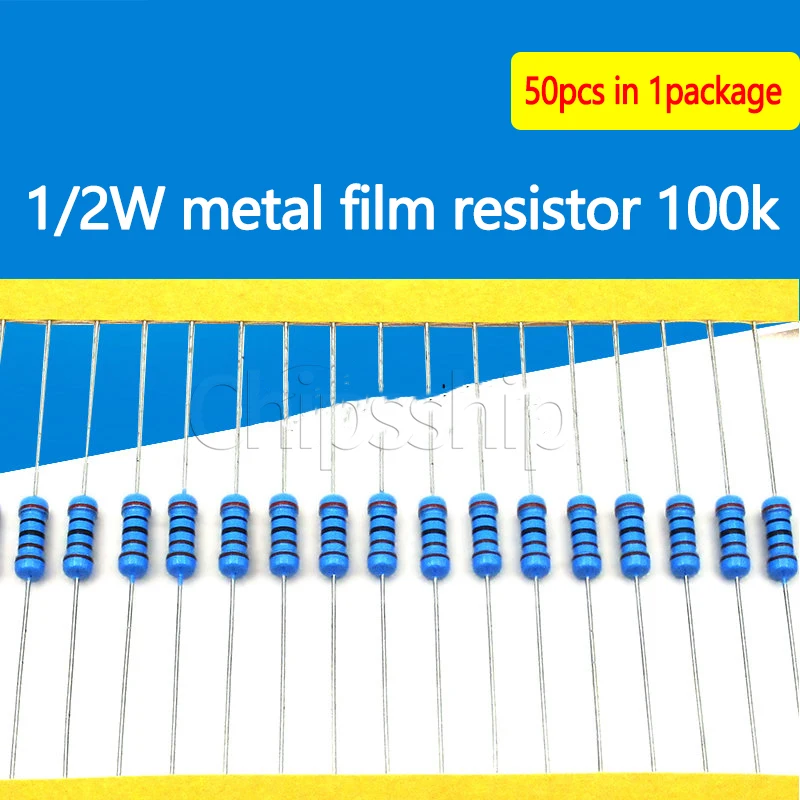 

Metal Film Resistor 1/2W 1% Five-color Ring Resistor 100Kohm 100K A Resistance Value (50 PCS)