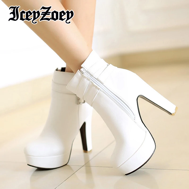 

IceyZoey Big Size 31-43 Women High Heel Boots Belt Platform Winter Shoes Woman Ins Chic Club Short Boots Ladies Footwear