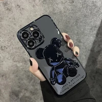 fashion shiny phone case bearbrick case for iphone 14 max xs xr 11 12 13 pro max se2 8 plus lens protection glitter plating case