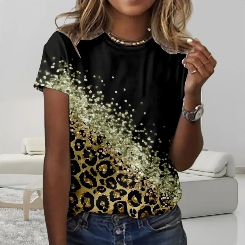 

Женская футболка с круглым вырезом, с леопардовым принтом