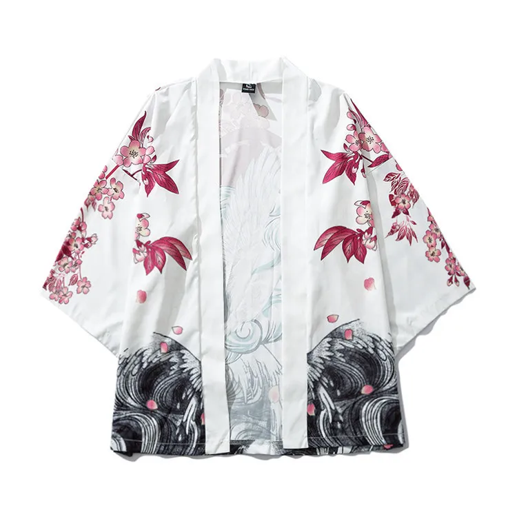 3XL Couple Print 2PCS Robe Pajamas Sets 3/4 Sleeve Chinese Cardigan Pyjamas Pant Crane Rayon Hanfu Casual Home Clothes