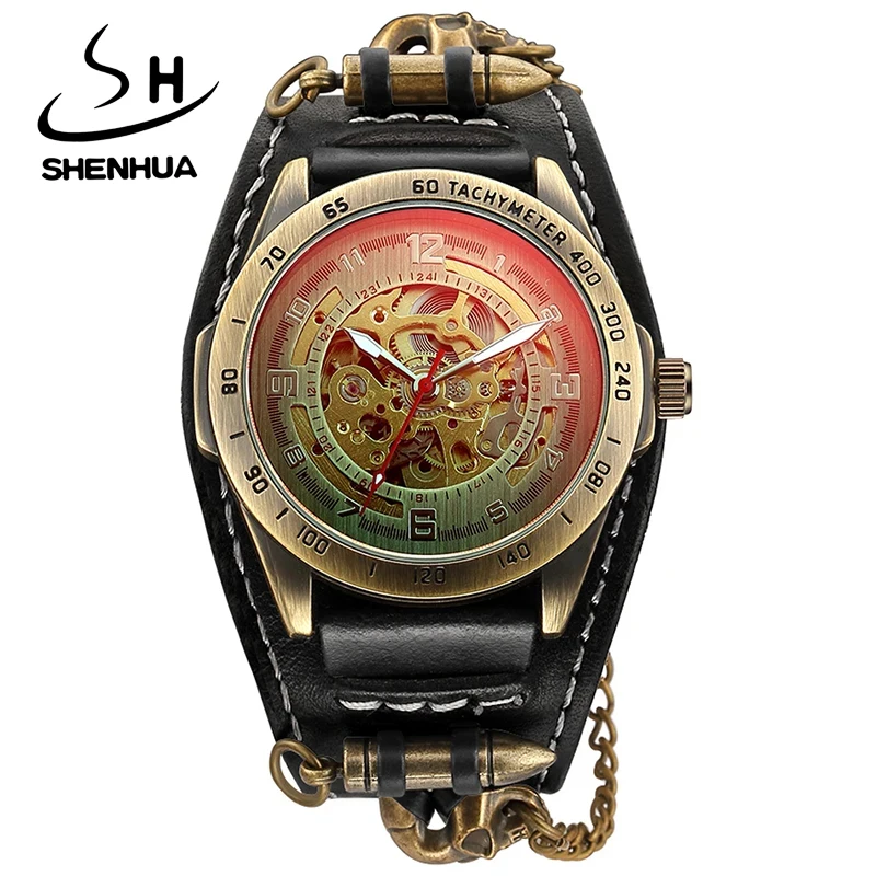 SHENHUA готические мужские часы в стиле стимпанк антикварные автоматические