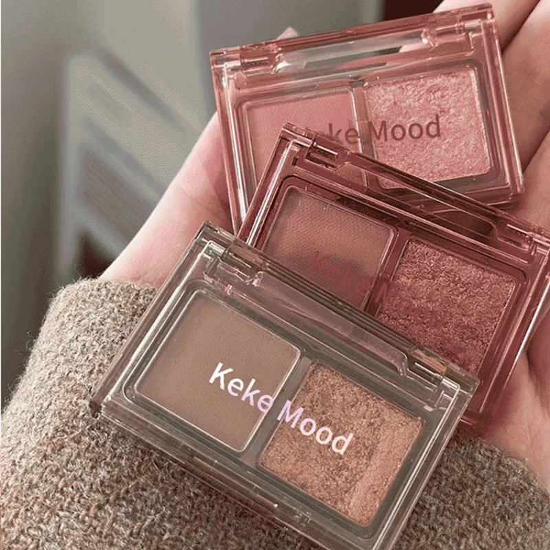 

2 Colors Mini Eyeshadow Plate Pearlescent Matte Sequin Eye Shadow Plate Chocolate Earth Eyeshadow Pigment Lasting Eyes Cosmetic