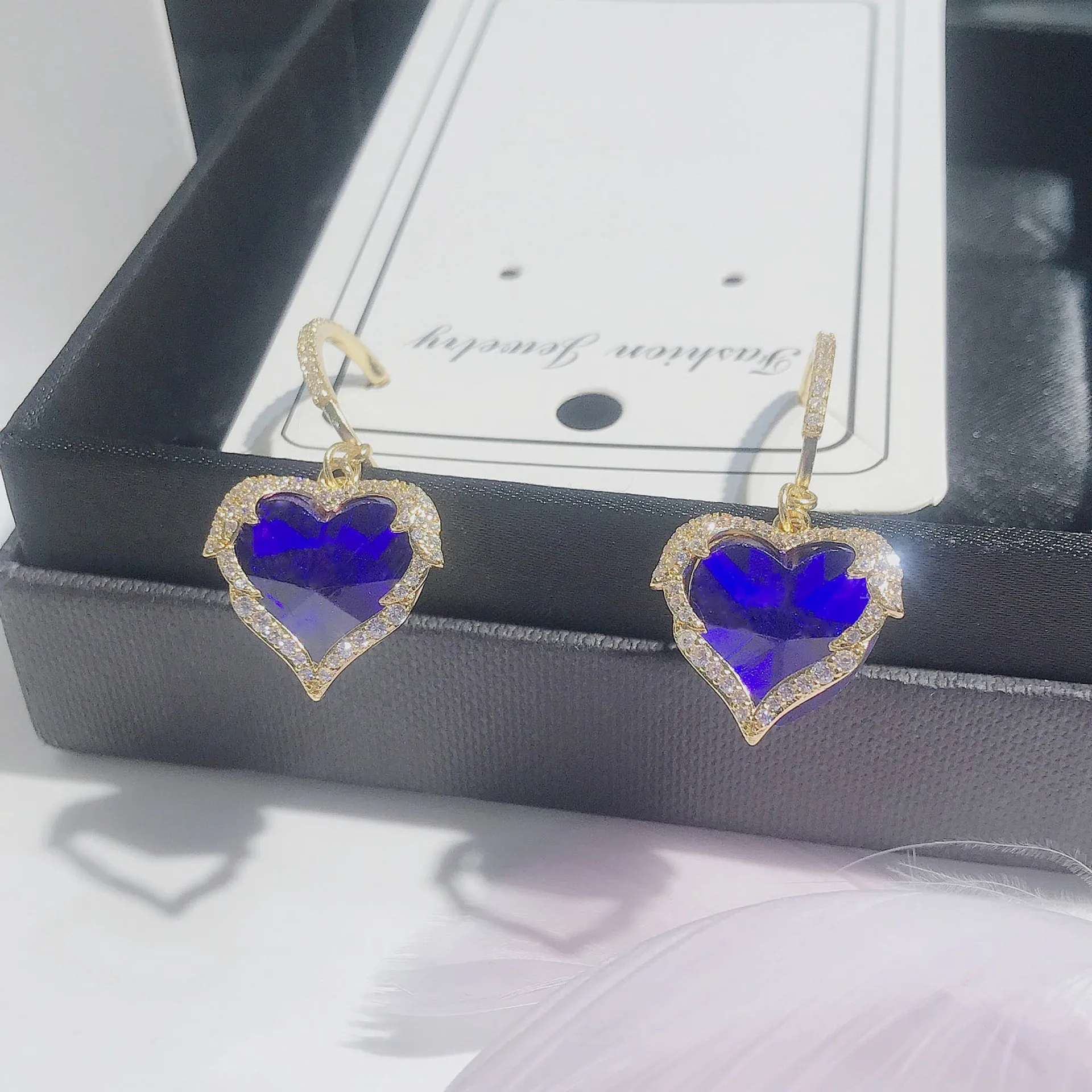 

Real 14K Gold Blue Sapphire Jewellry Drop Earring for Women Aros Mujer Oreja Orecchini Heart Blue Sapphire Gemstone Earrings