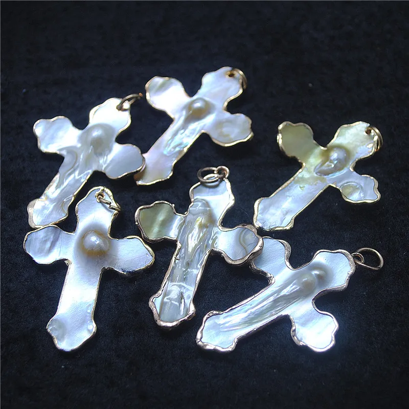 

3PCS Nature Shell Pendants Cross Shape 40X30MM Saltwater M.O.P Material For Women's Necklace Making Accessories Free Shipppings