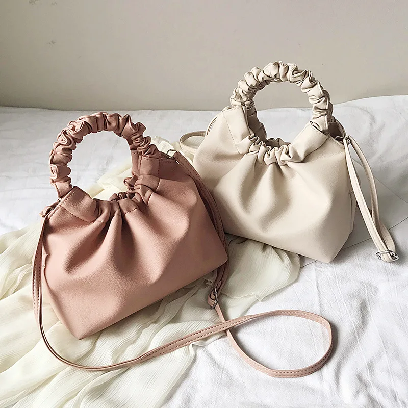 

Ladies Fashion Pleated Solid Color Shoulder Cloud Bag Casual Simple Shopping Travel Mobile Phone Portable Messenger Bag